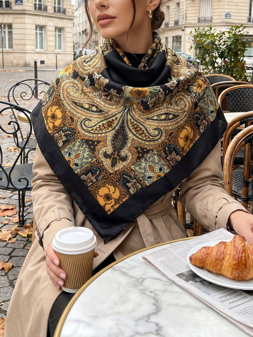Boho Paisley Print Floral Large Square Scarf