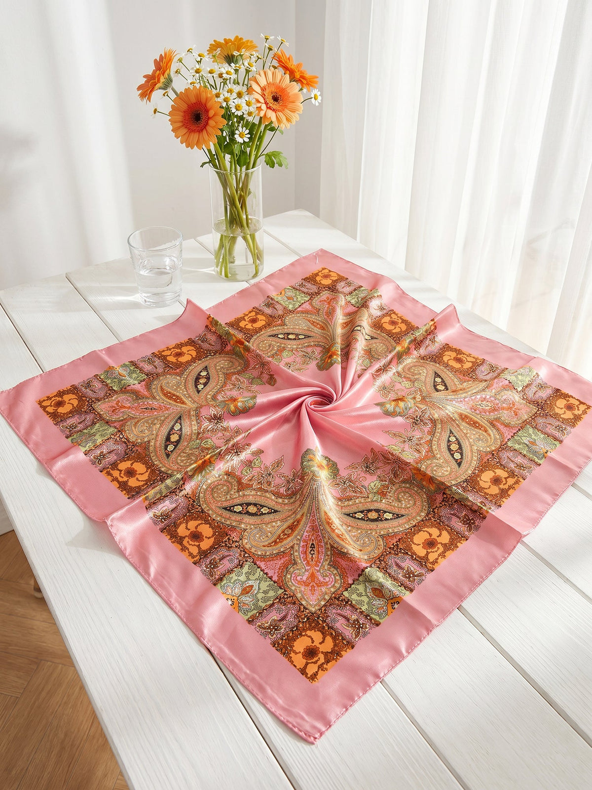Boho Paisley Print Floral Large Square Scarf