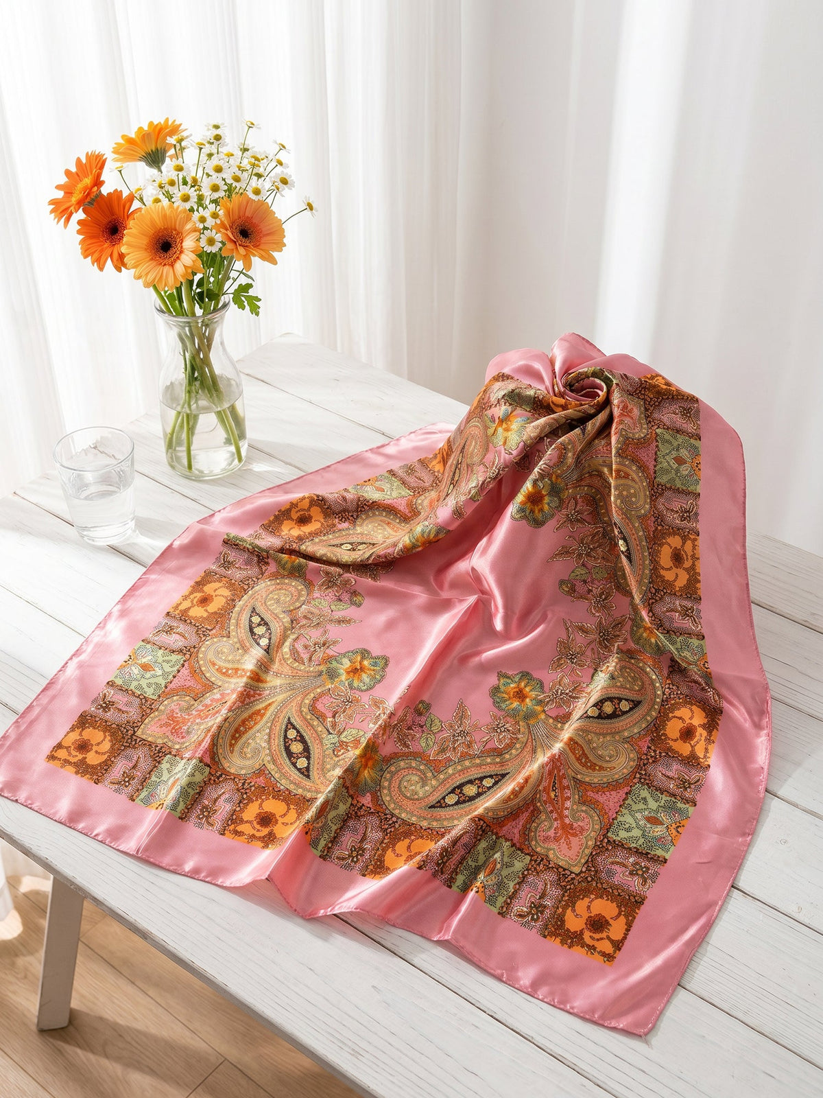 Boho Paisley Print Floral Large Square Scarf