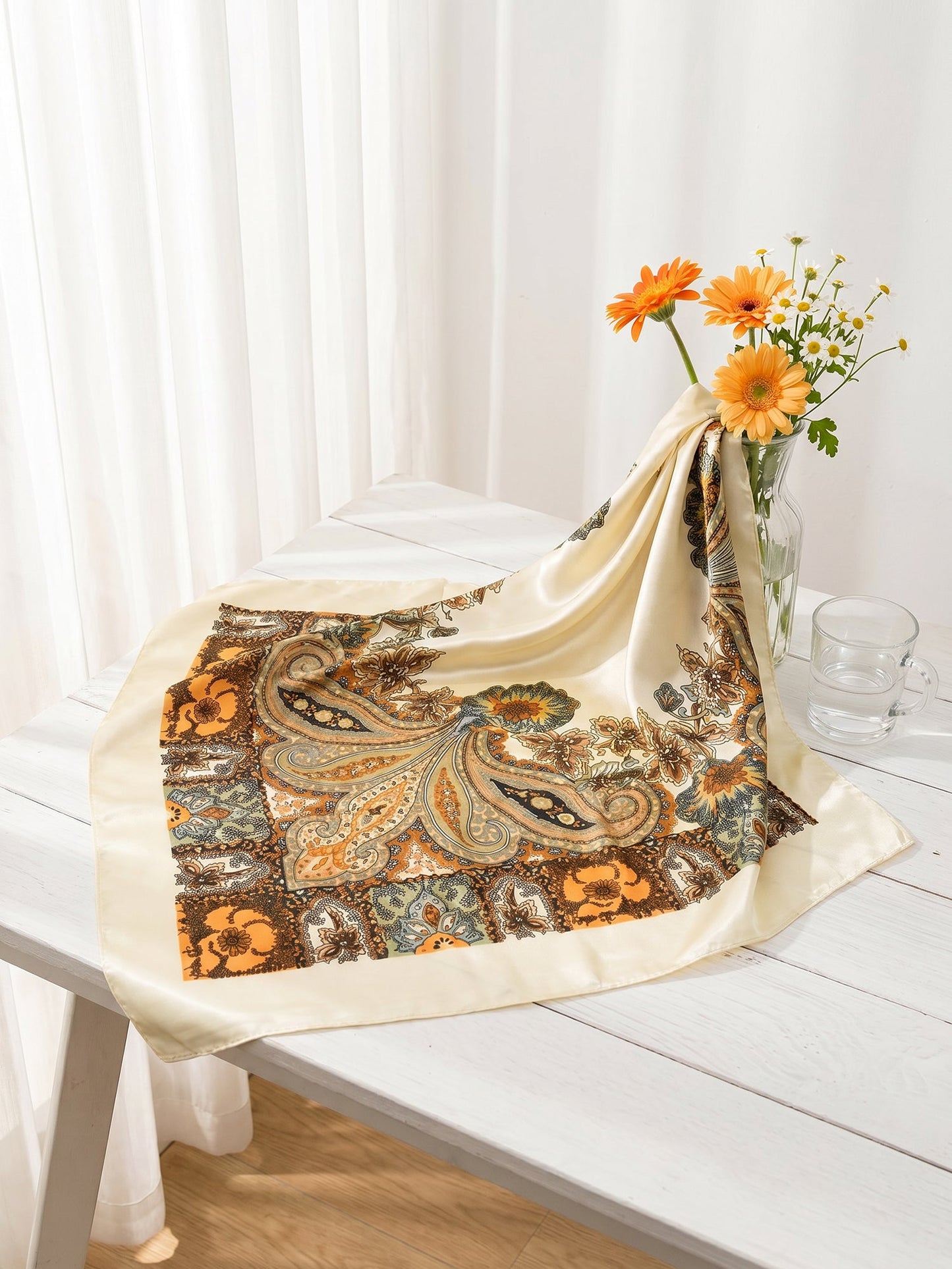Boho Paisley Print Floral Large Square Scarf