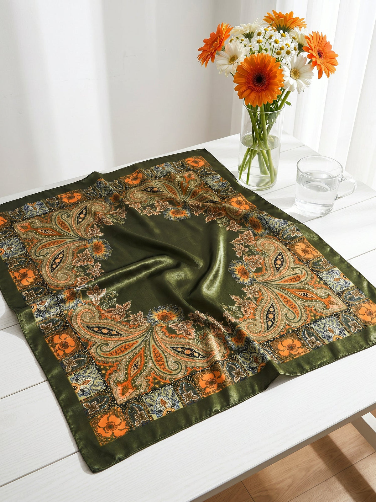 Boho Paisley Print Floral Large Square Scarf