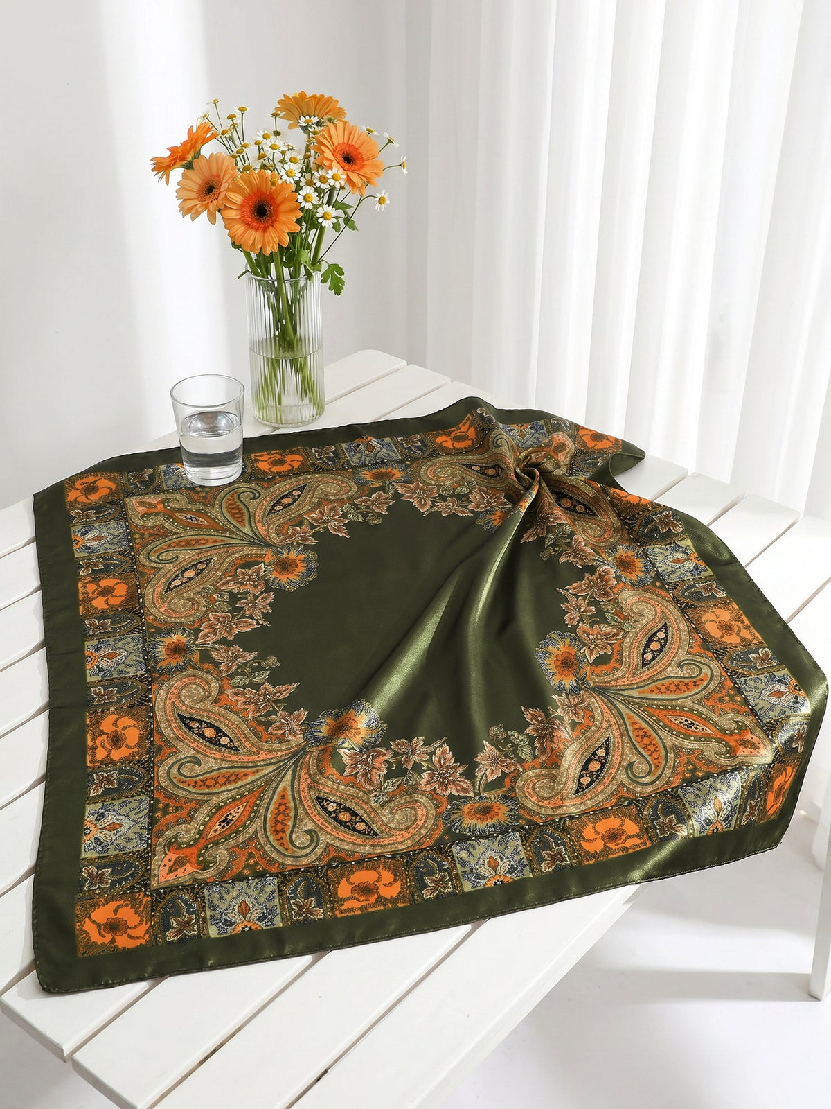 Boho Paisley Print Floral Large Square Scarf