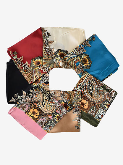 Boho Paisley Print Floral Large Square Scarf