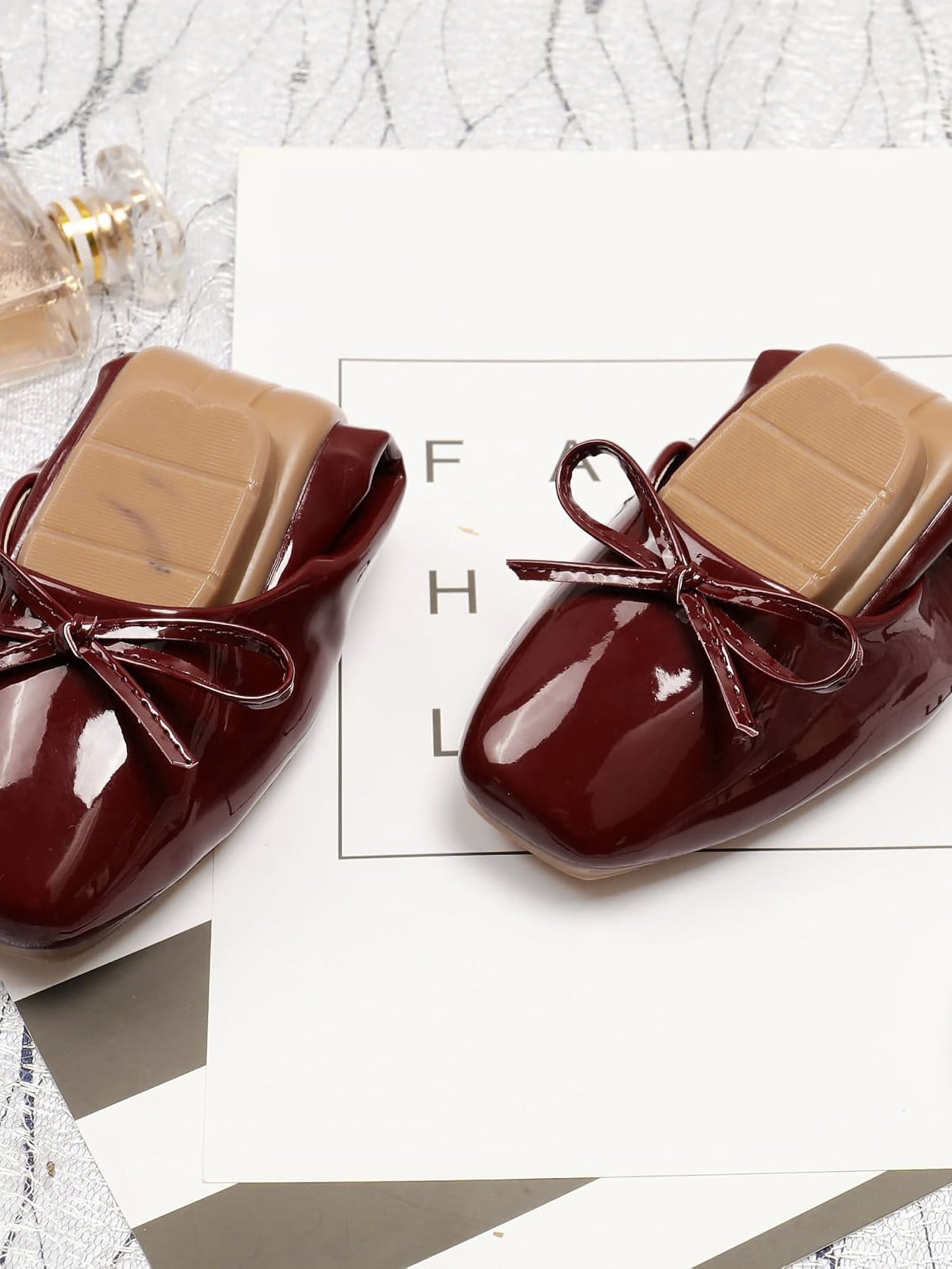 Solid Color Bow Faux Leather Ballet Flats