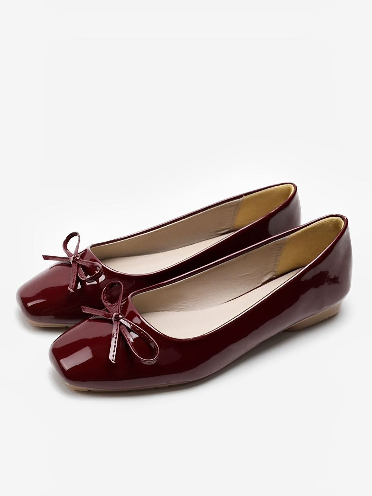 Solid Color Bow Faux Leather Ballet Flats