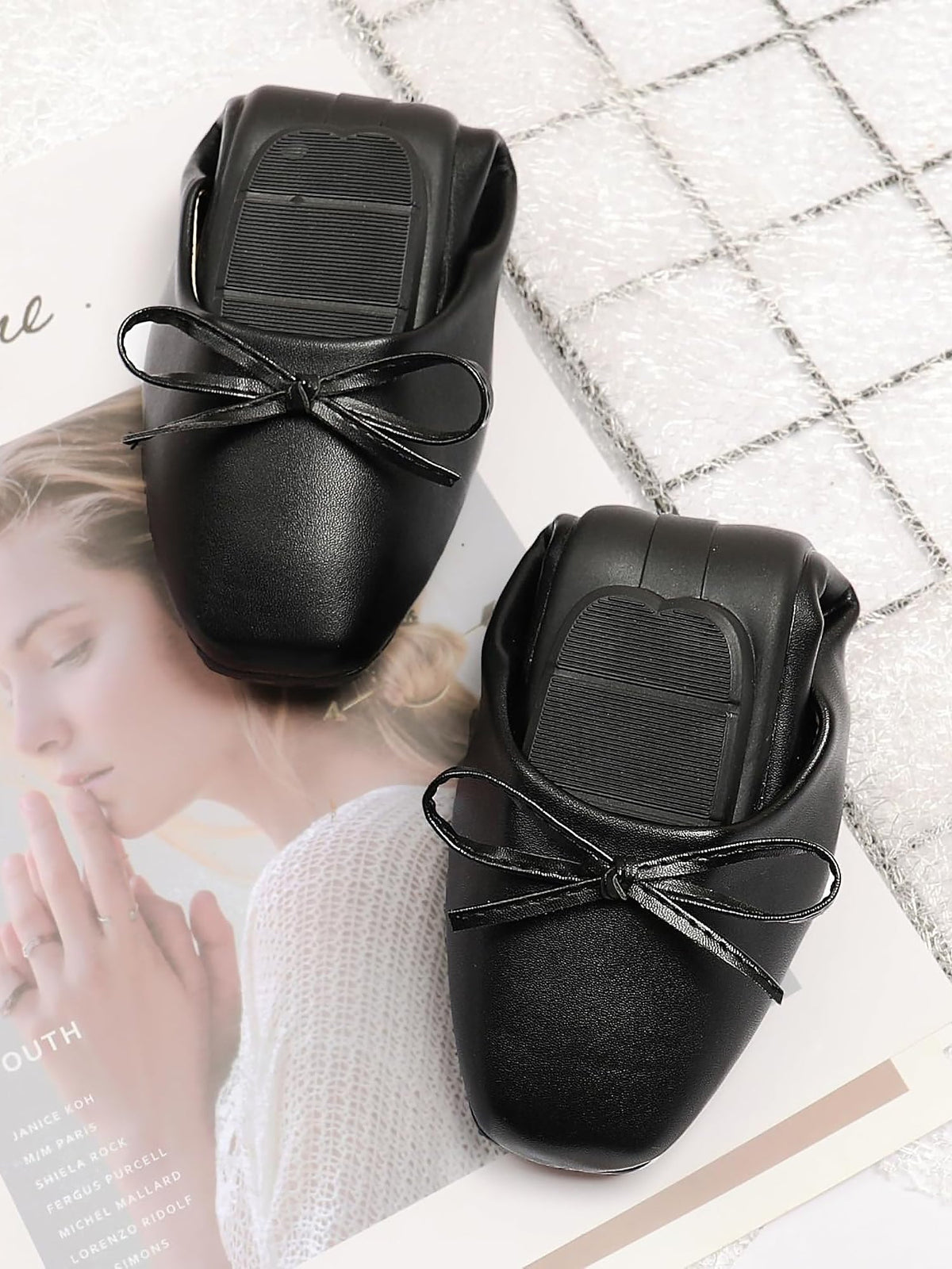 Solid Color Bow Faux Leather Ballet Flats