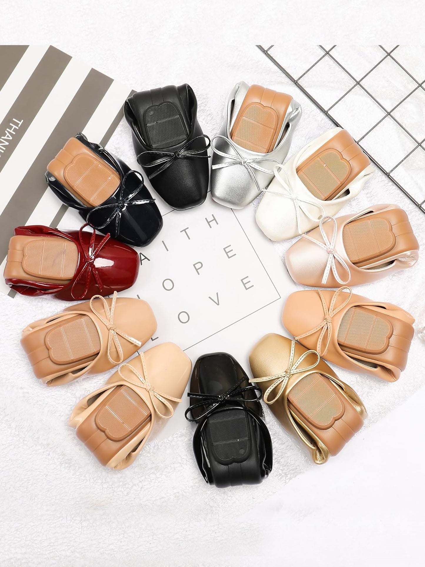 Solid Color Bow Faux Leather Ballet Flats