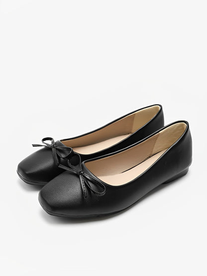 Solid Color Bow Faux Leather Ballet Flats