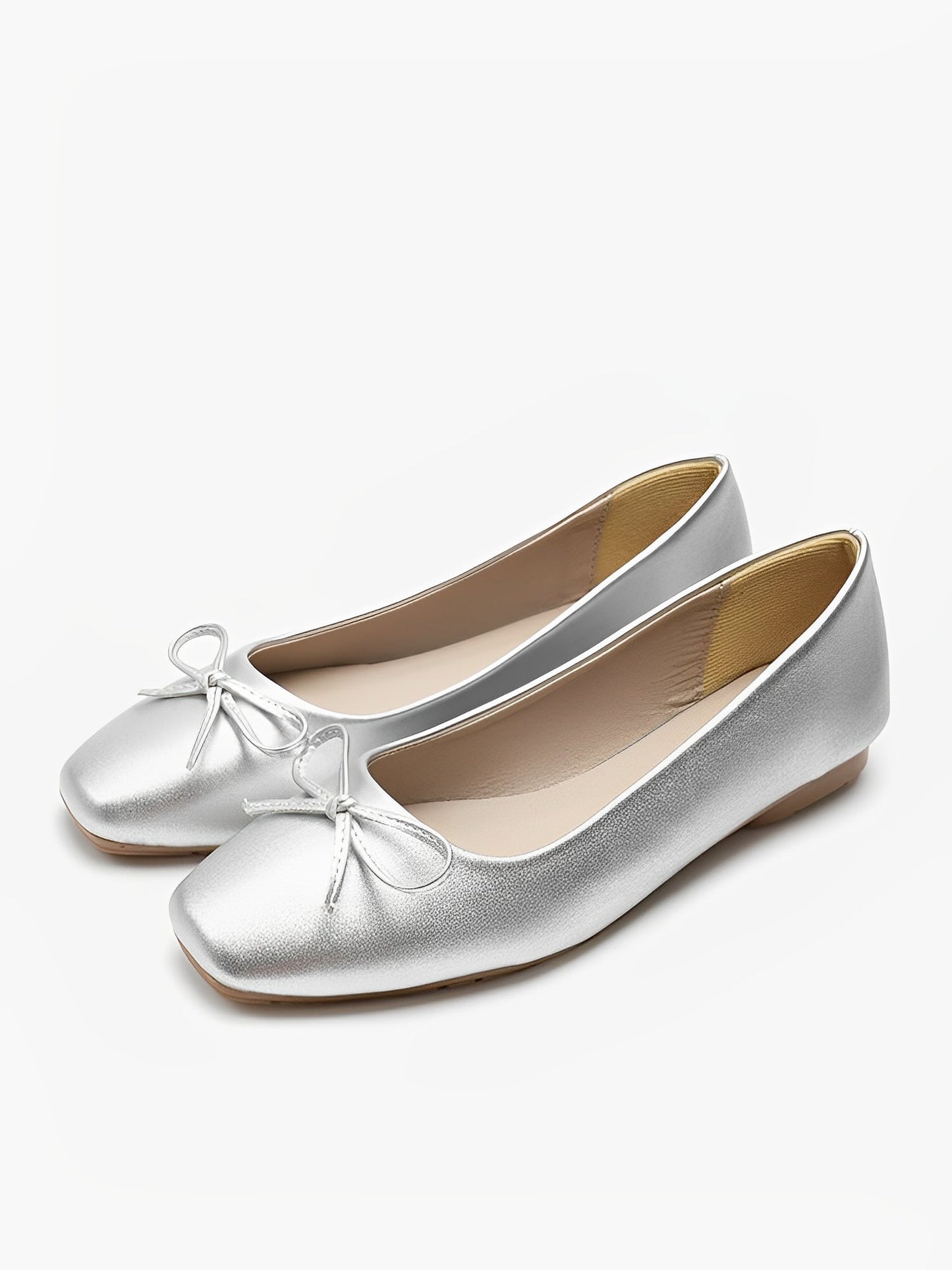 Solid Color Bow Faux Leather Ballet Flats