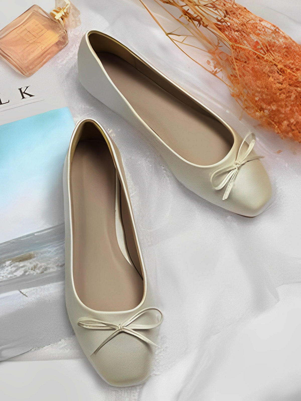 Solid Color Bow Faux Leather Ballet Flats