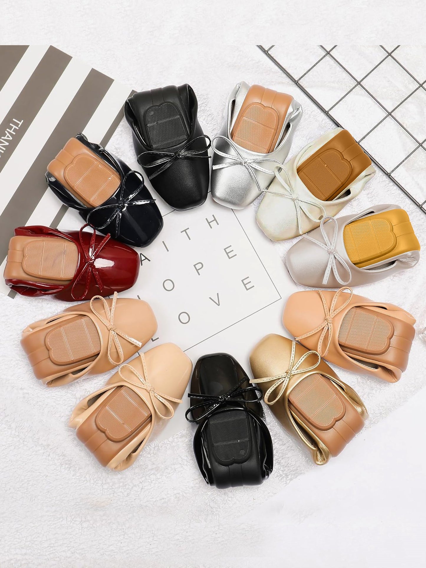 Solid Color Bow Faux Leather Ballet Flats