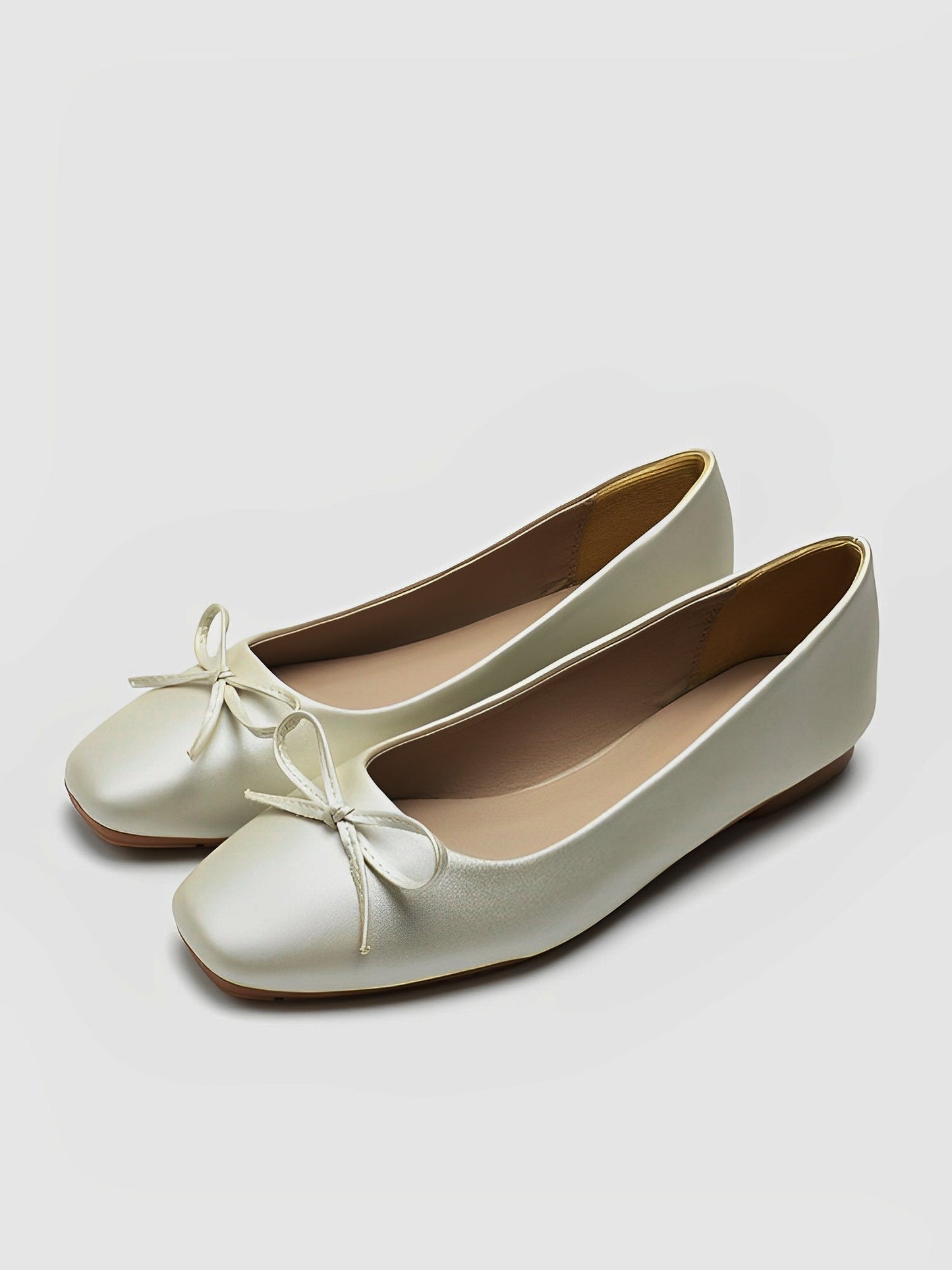 Solid Color Bow Faux Leather Ballet Flats