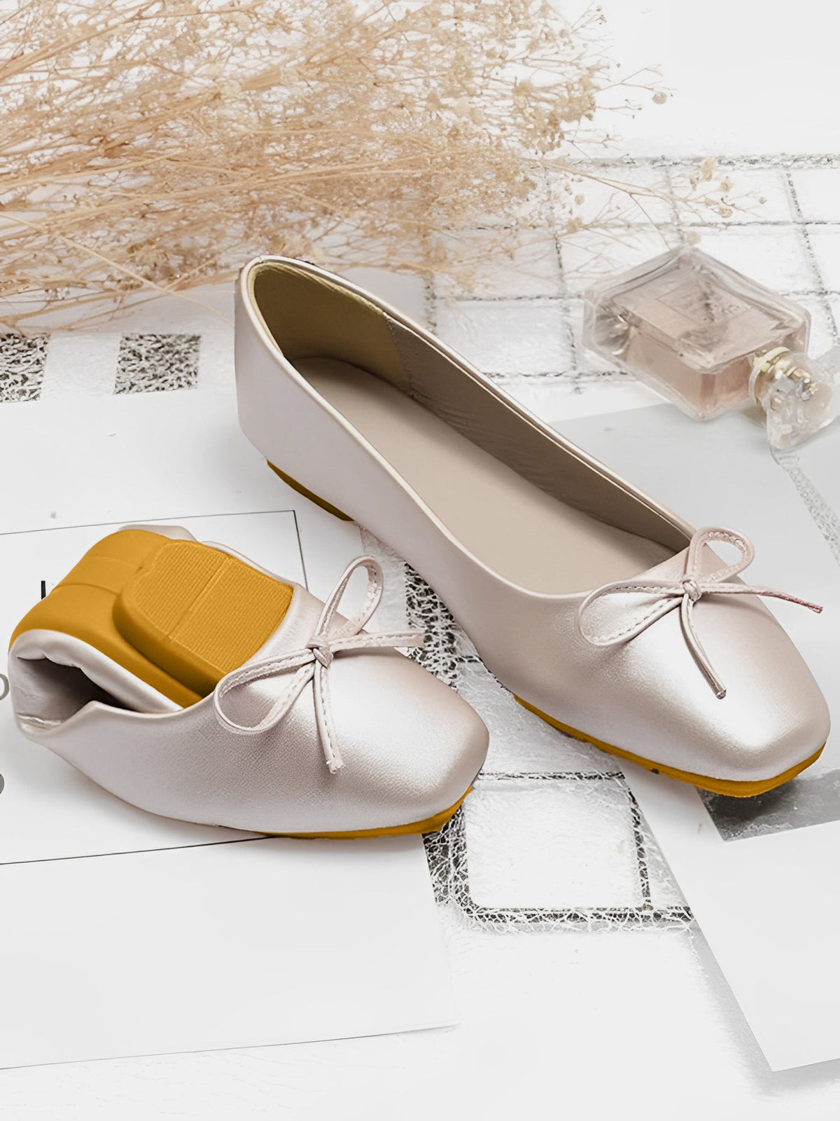 Solid Color Bow Faux Leather Ballet Flats