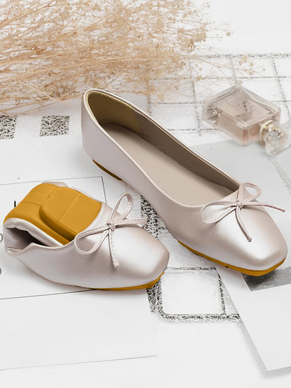 Solid Color Bow Faux Leather Ballet Flats