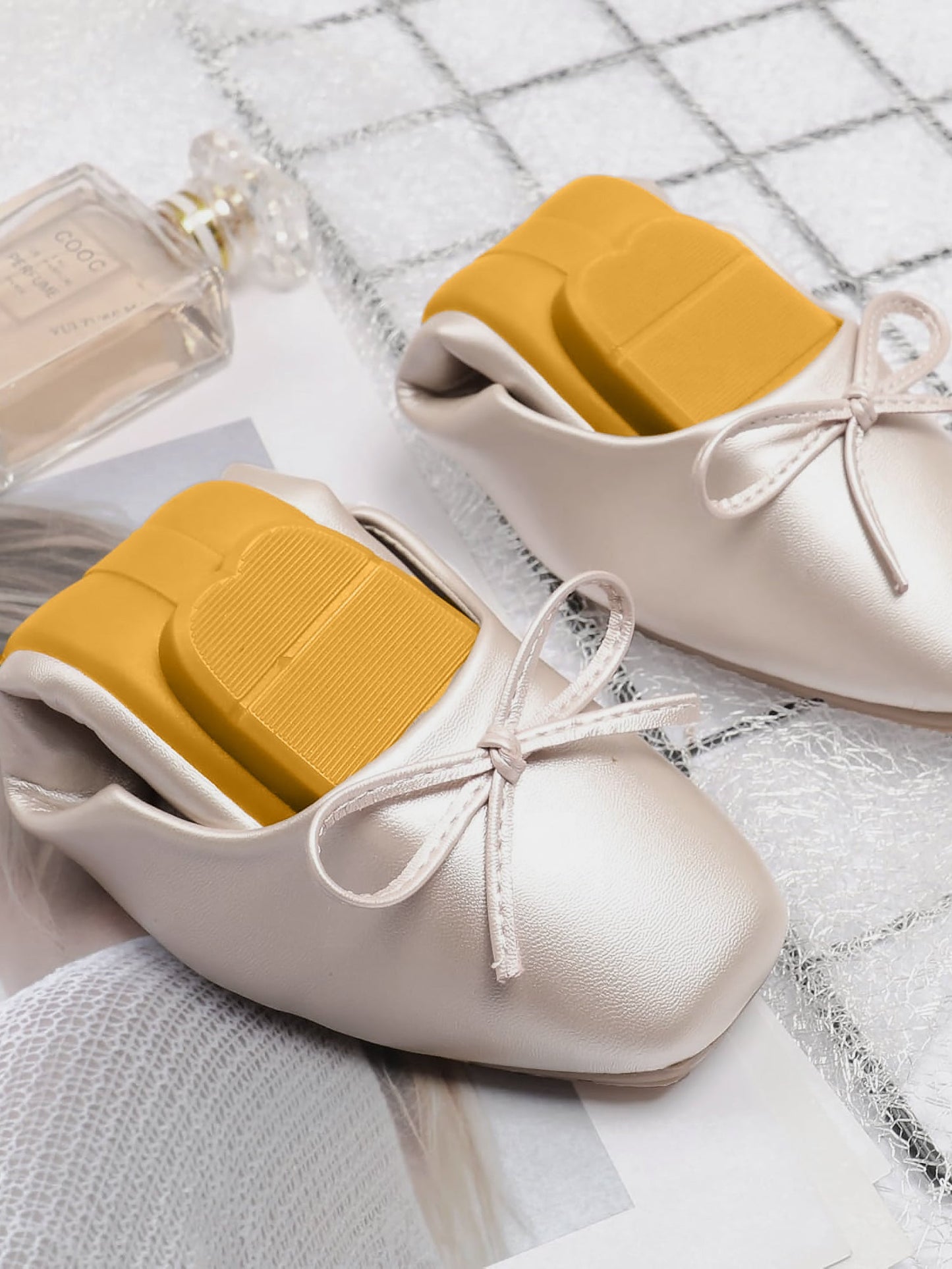 Solid Color Bow Faux Leather Ballet Flats