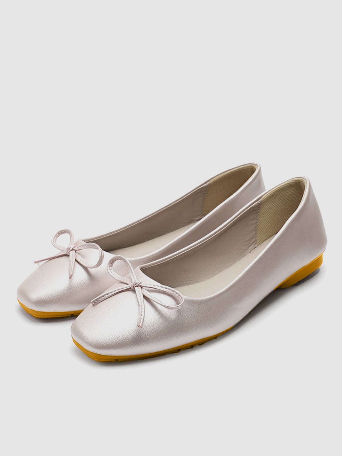 Solid Color Bow Faux Leather Ballet Flats