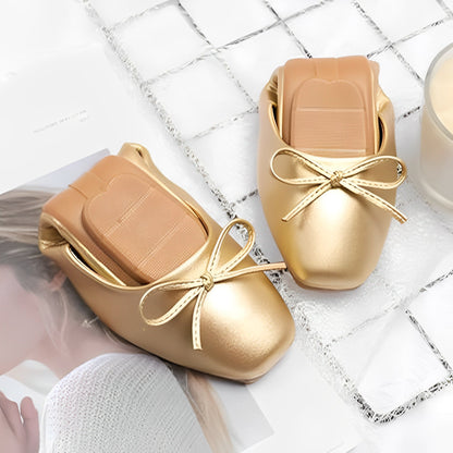 Solid Color Bow Faux Leather Ballet Flats