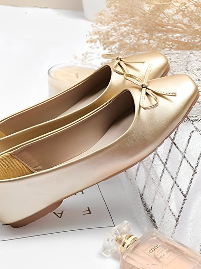 Solid Color Bow Faux Leather Ballet Flats