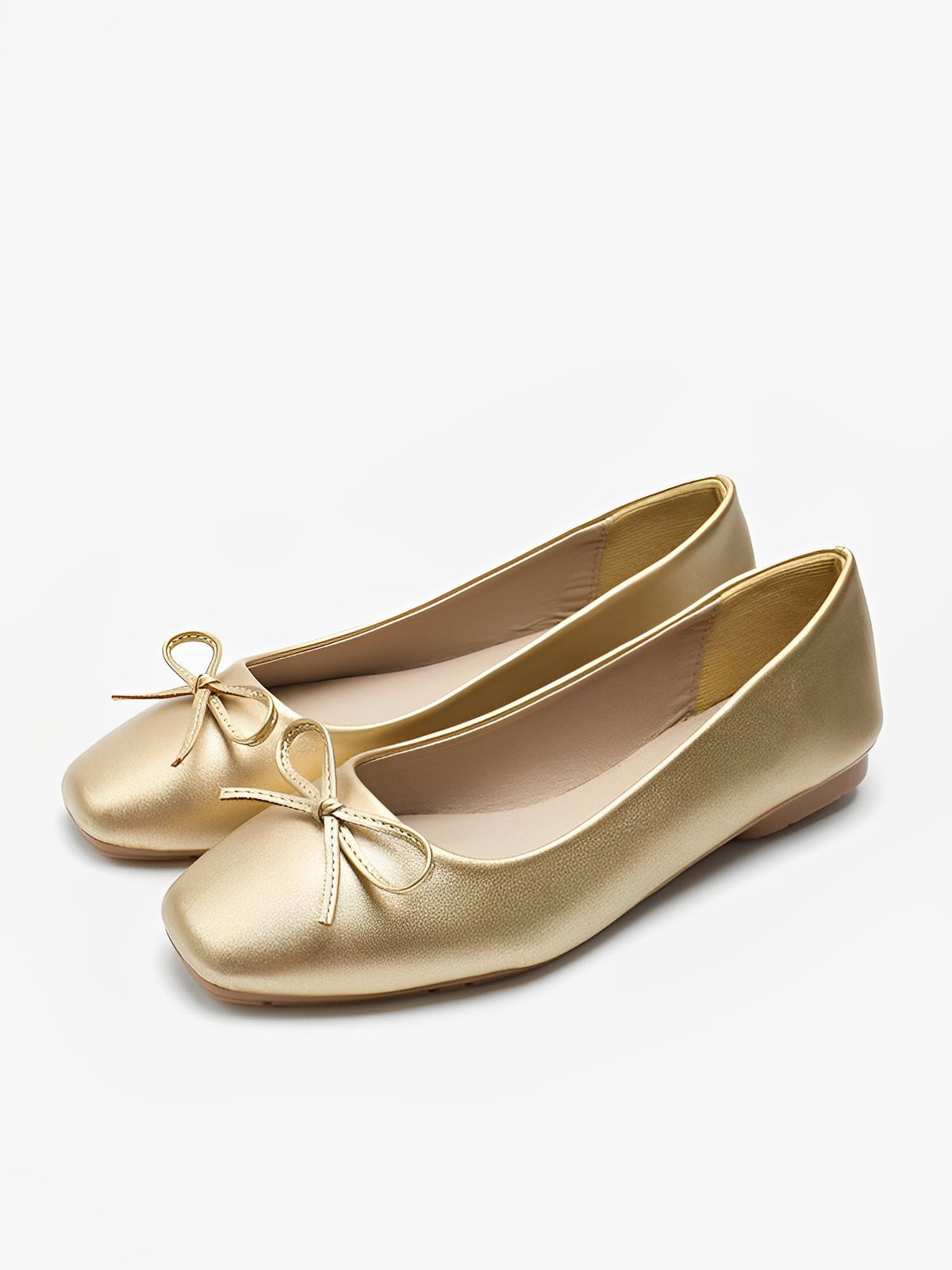 Solid Color Bow Faux Leather Ballet Flats