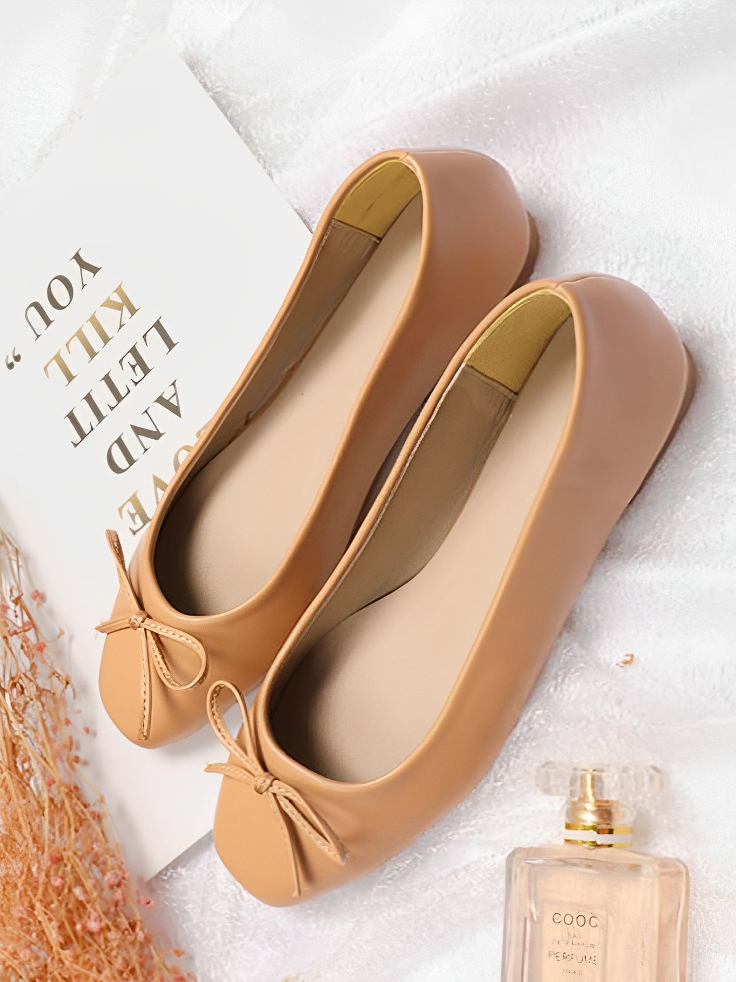 Solid Color Bow Faux Leather Ballet Flats