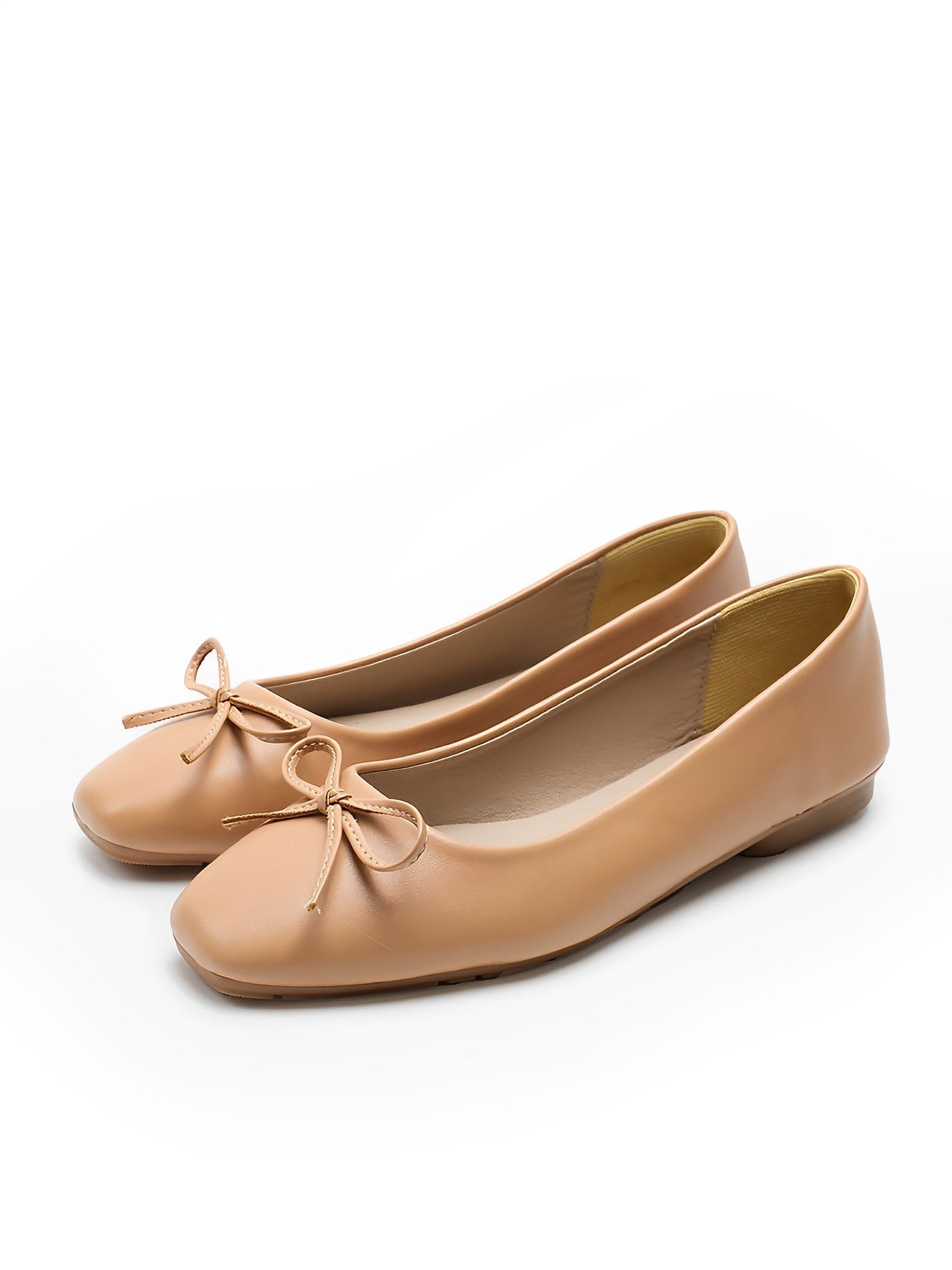 Solid Color Bow Faux Leather Ballet Flats