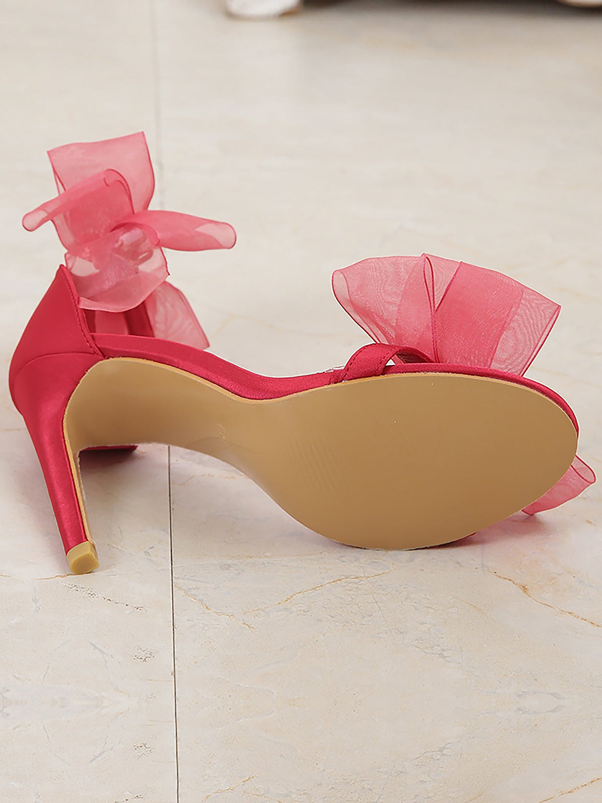 Leather Ankle Strap & Rhinestone Bow Strap Open Toe Bow High Heels Wedding Sandals