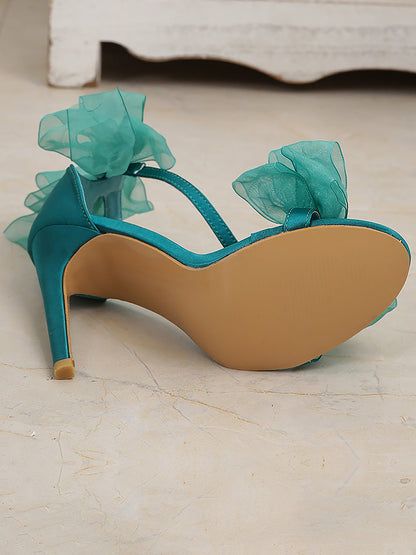 Leather Ankle Strap & Rhinestone Bow Strap Open Toe Bow High Heels Wedding Sandals