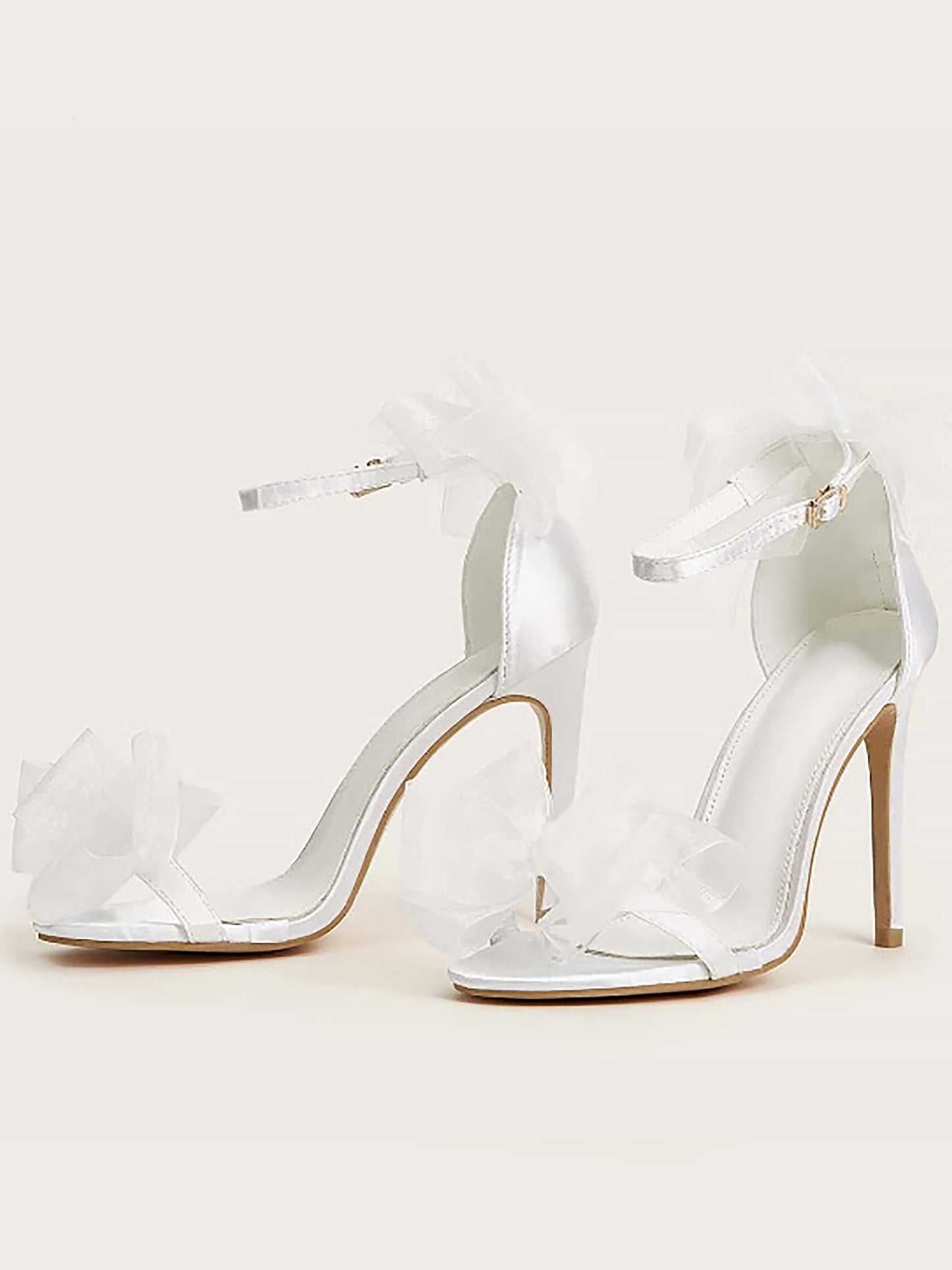 Leather Ankle Strap & Rhinestone Bow Strap Open Toe Bow High Heels Wedding Sandals