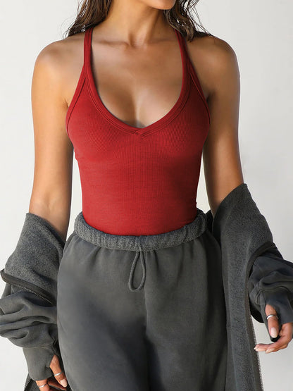 Solid Color Sleeveless Knitted Tank Top