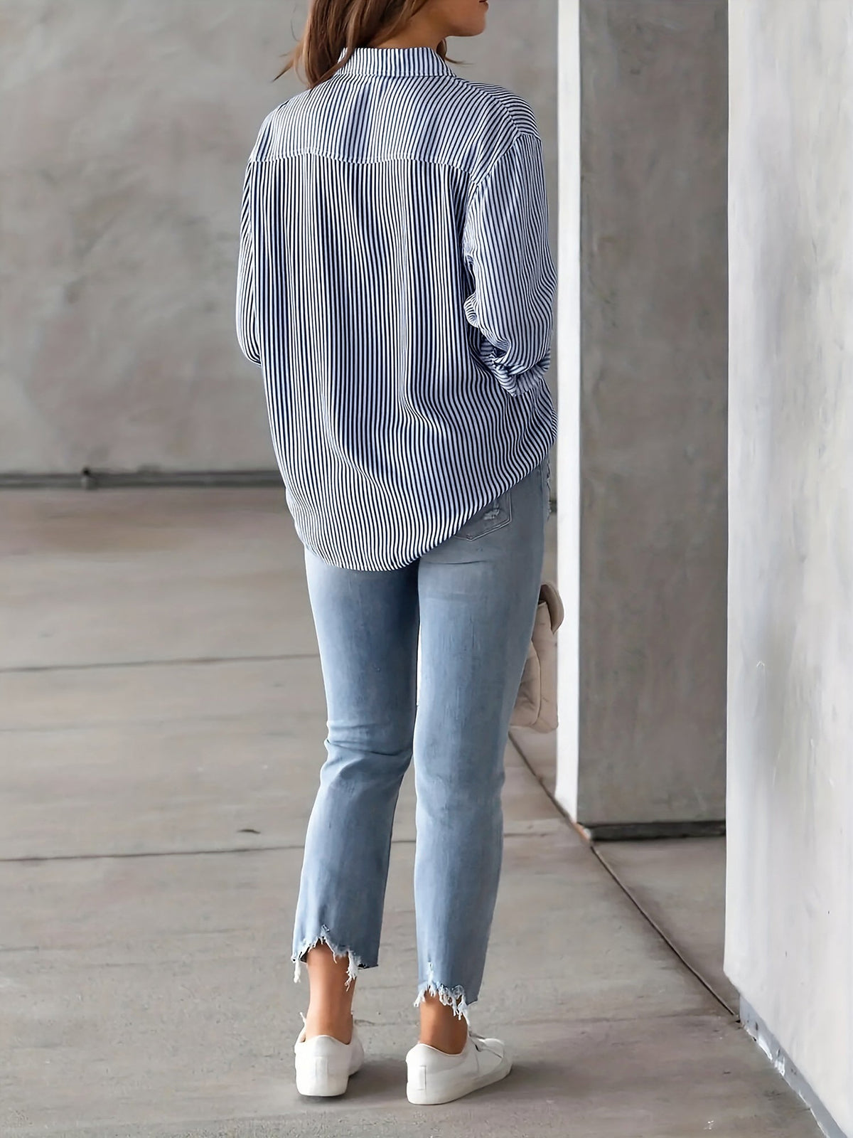 Classic Vertical Stripes Long Sleeves Buttoned Down Office Blouse