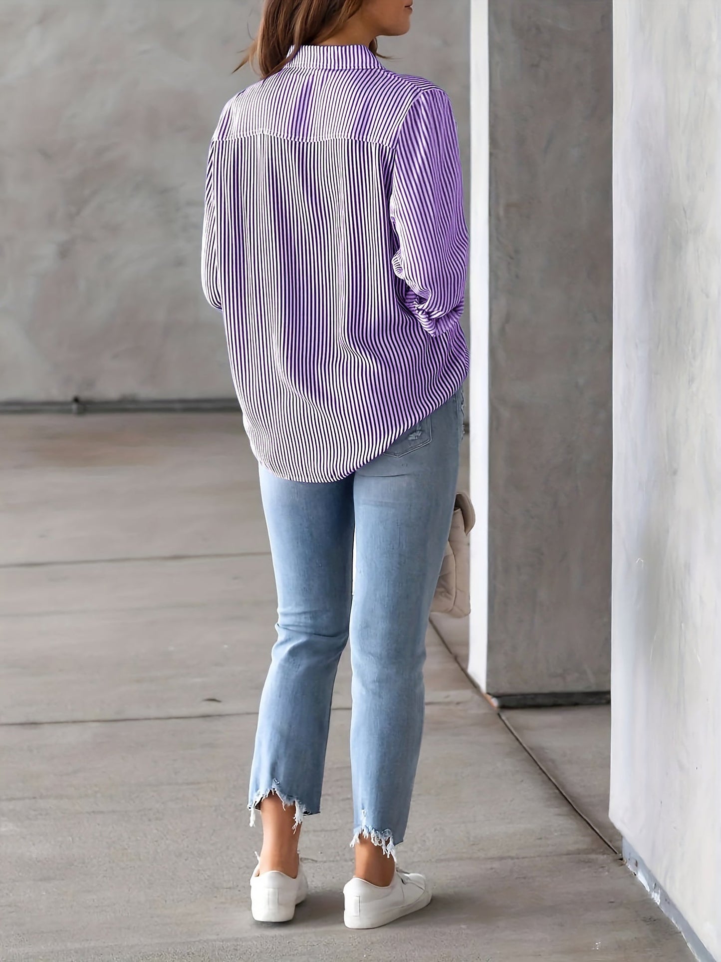 Classic Vertical Stripes Long Sleeves Buttoned Down Office Blouse