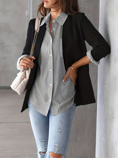 Classic Vertical Stripes Long Sleeves Buttoned Down Office Blouse