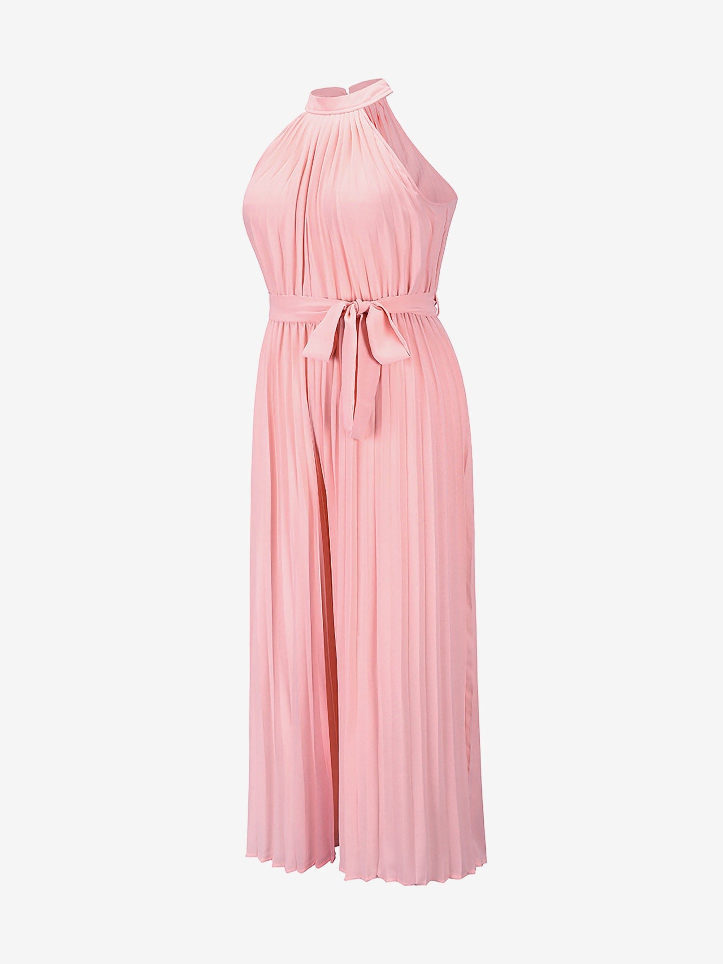 Halter Neck Sleeveless Pleated Wide Leg Jumpsuits