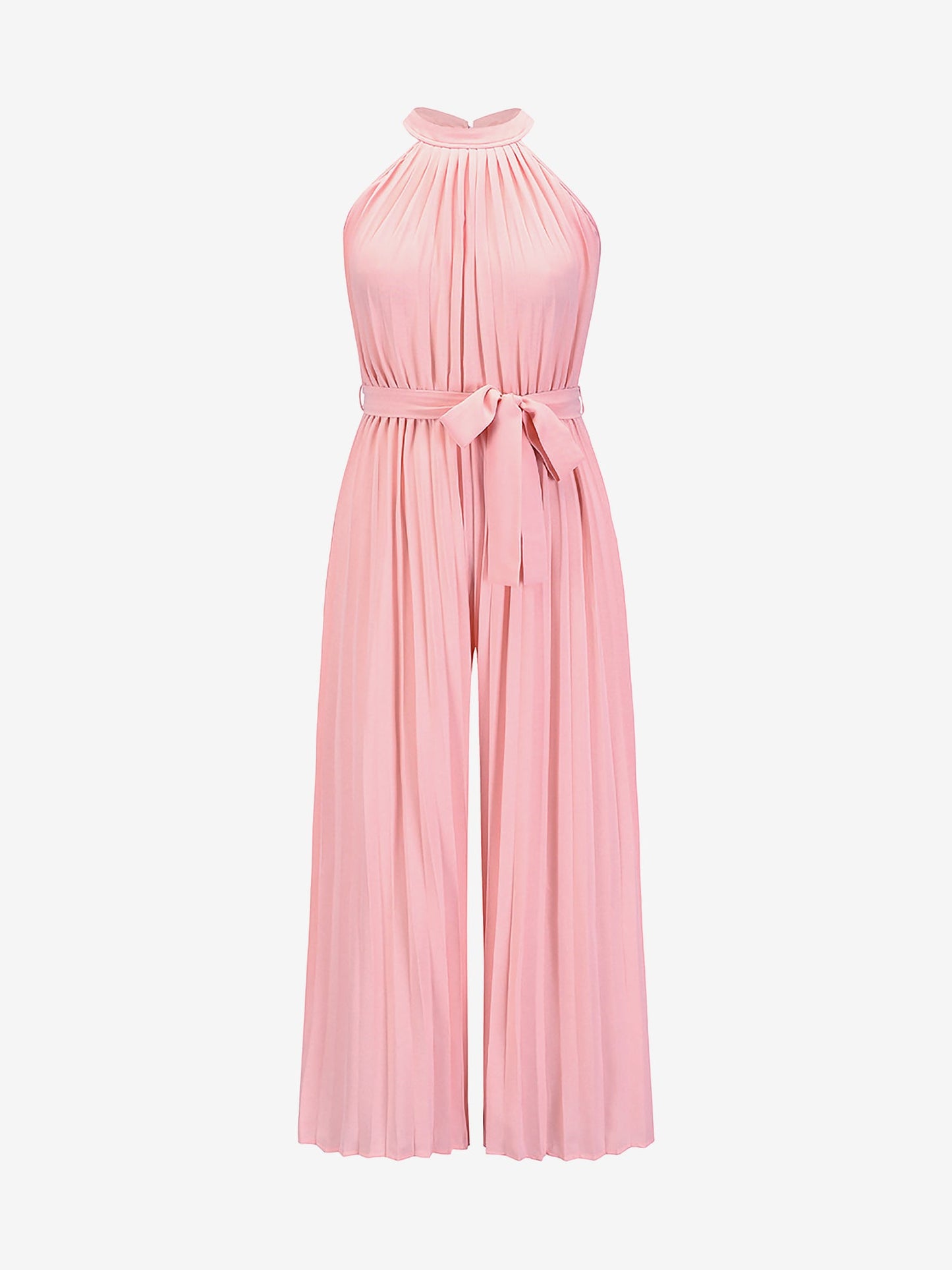 Halter Neck Sleeveless Pleated Wide Leg Jumpsuits
