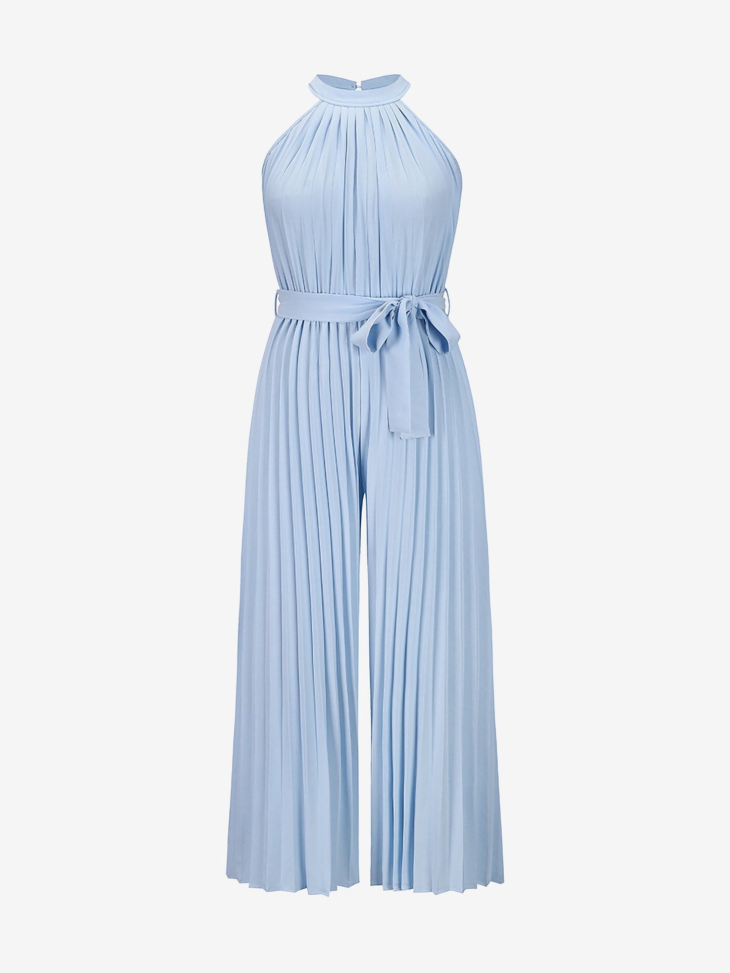 Halter Neck Sleeveless Pleated Wide Leg Jumpsuits