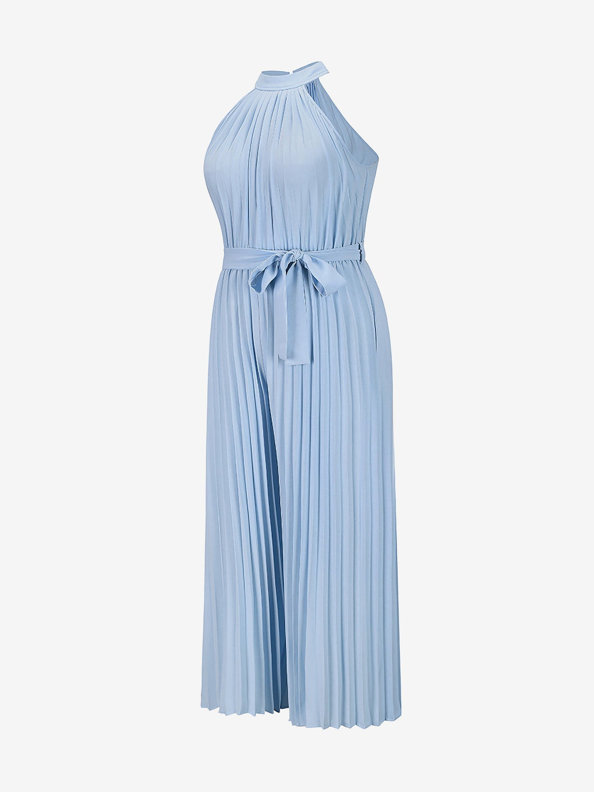 Halter Neck Sleeveless Pleated Wide Leg Jumpsuits