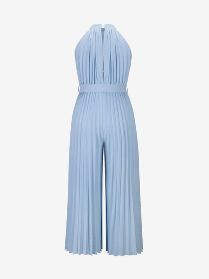 Halter Neck Sleeveless Pleated Wide Leg Jumpsuits
