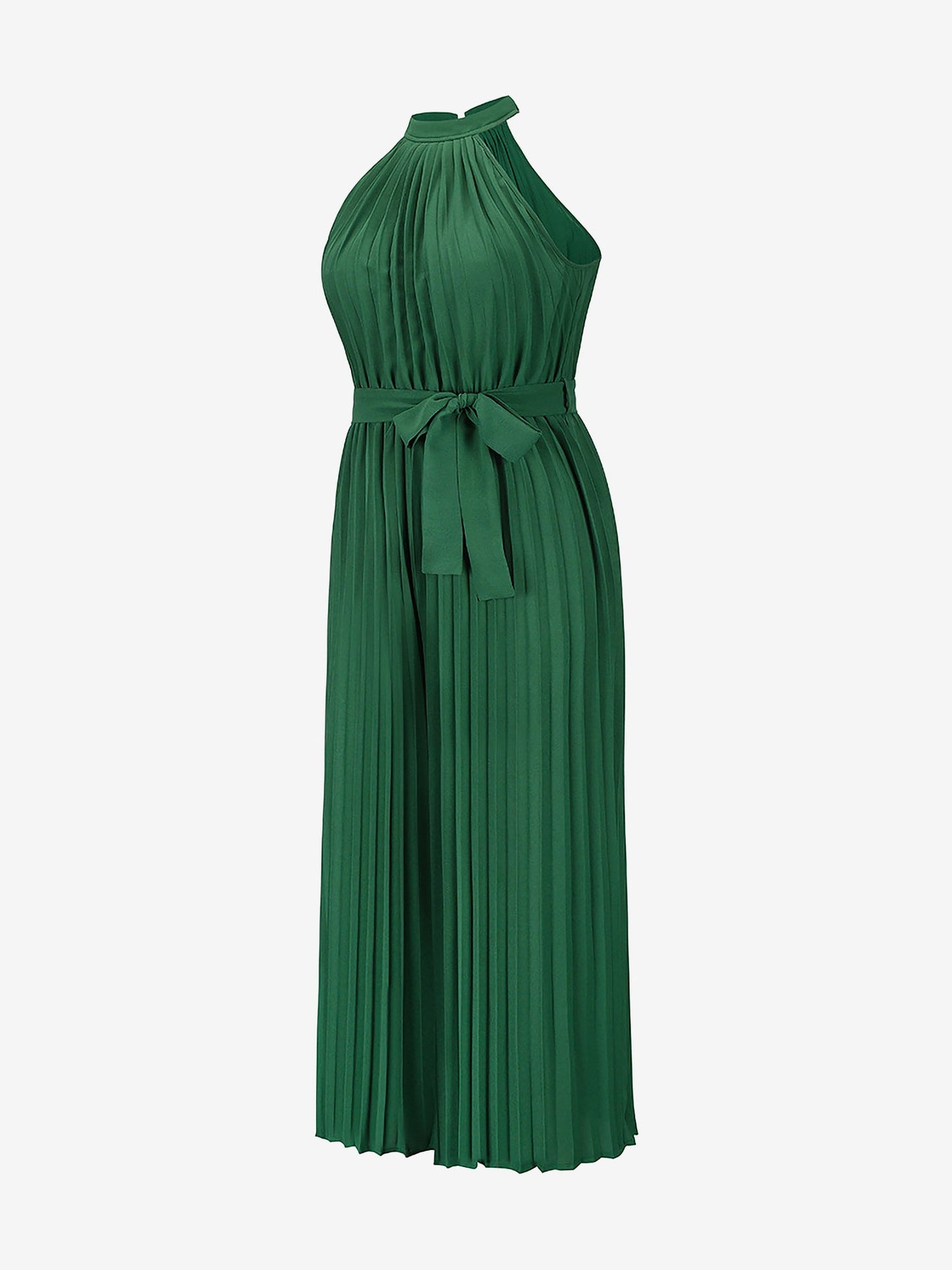 Halter Neck Sleeveless Pleated Wide Leg Jumpsuits