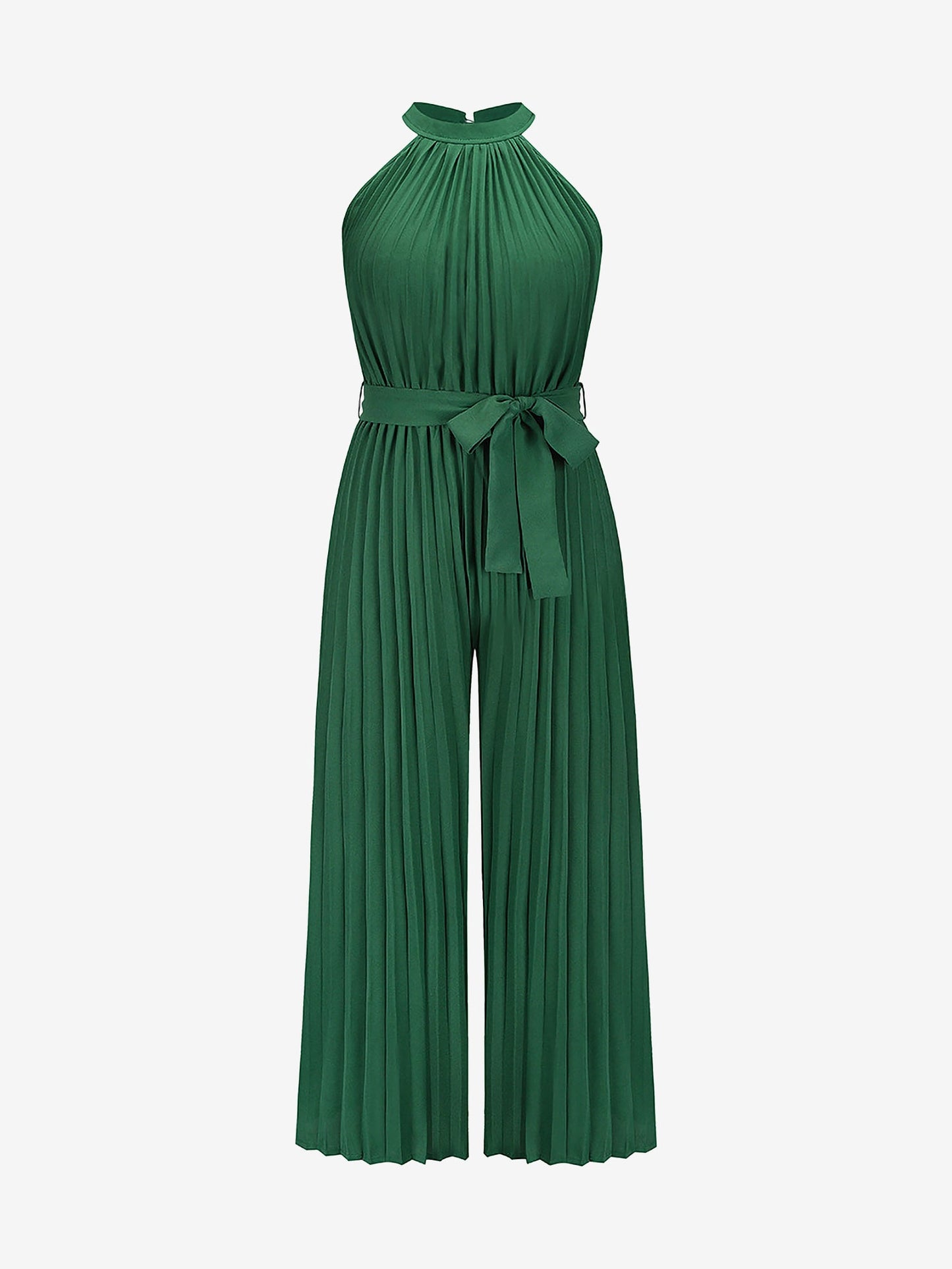 Halter Neck Sleeveless Pleated Wide Leg Jumpsuits