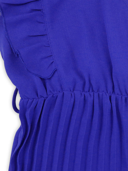 Elegant Ruffled Cap Sleeves High-Waist Pleats Belted Wide Leg Office Jumpsuits