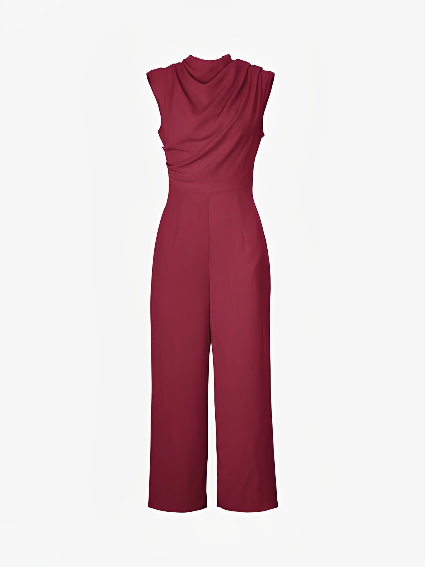 Ruched Mock Neck Sleeveless Solid Color Jumpsuits