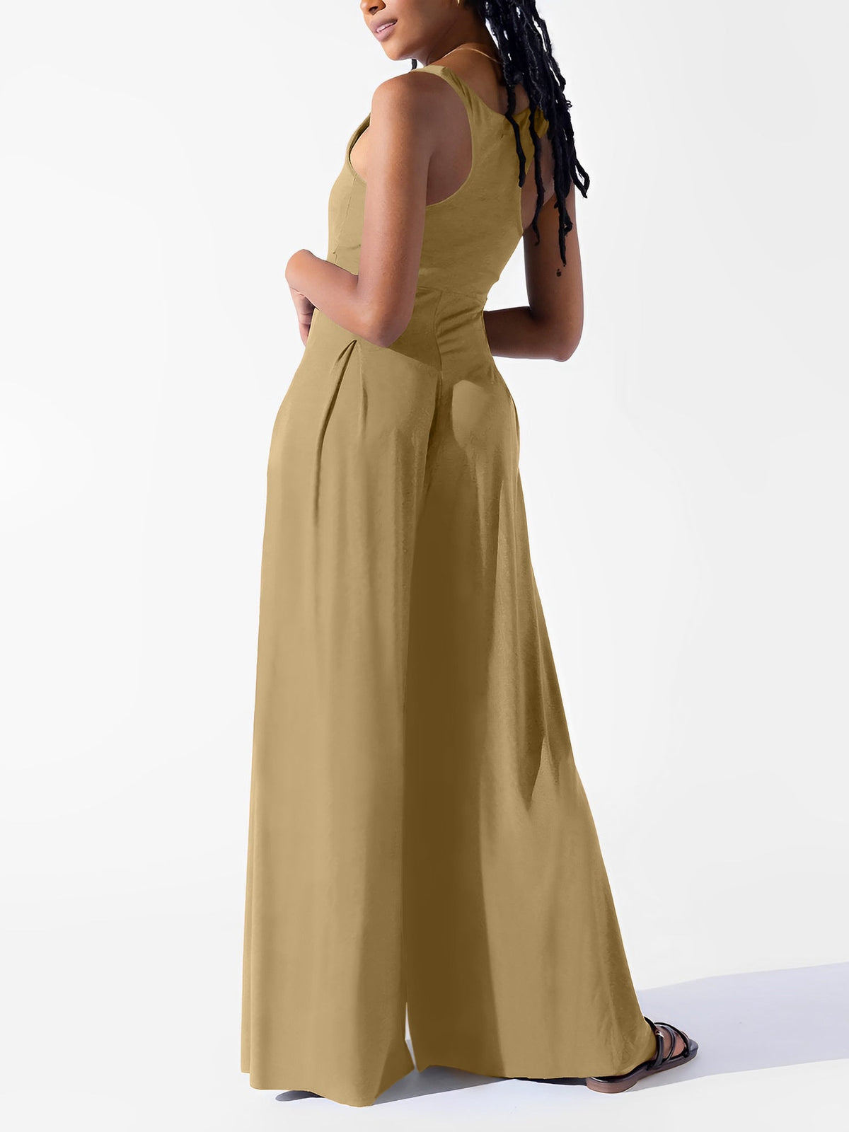 Solid Color Square Neck Sleeveless Wide Leg Jumpsuits