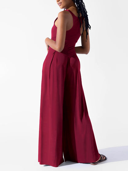 Solid Color Square Neck Sleeveless Wide Leg Jumpsuits