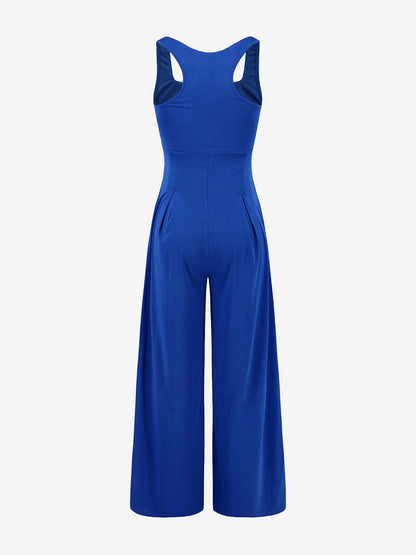 Solid Color Square Neck Sleeveless Wide Leg Jumpsuits
