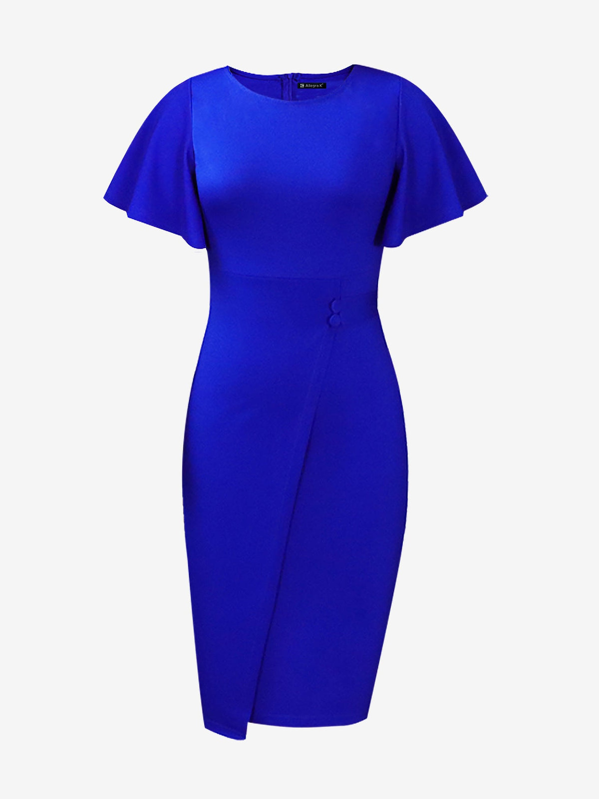 Elegant Flutter Ruffles Short Sleeves Solid Color Midi Slim Sheath Office Dress
