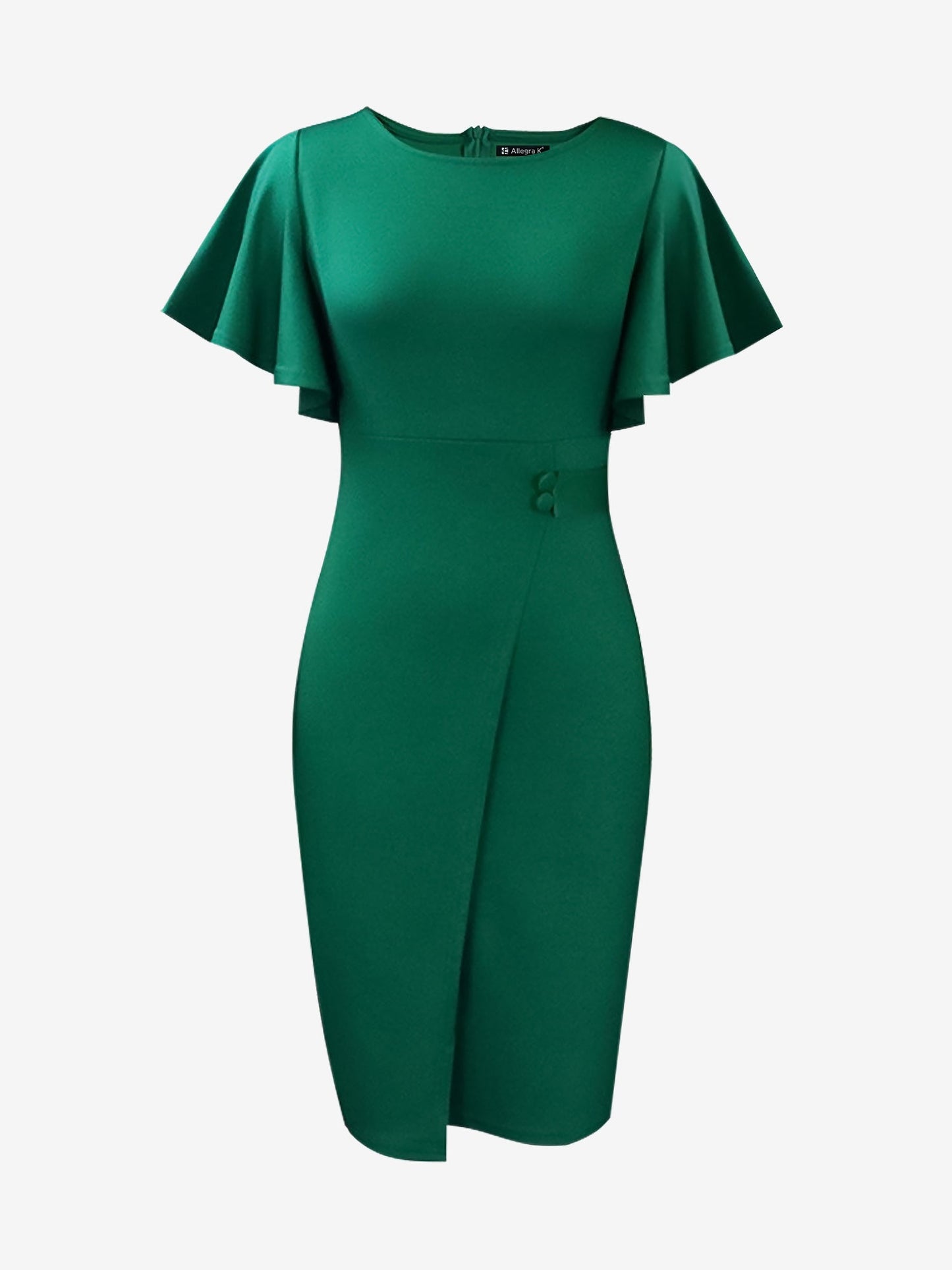 Elegant Flutter Ruffles Short Sleeves Solid Color Midi Slim Sheath Office Dress