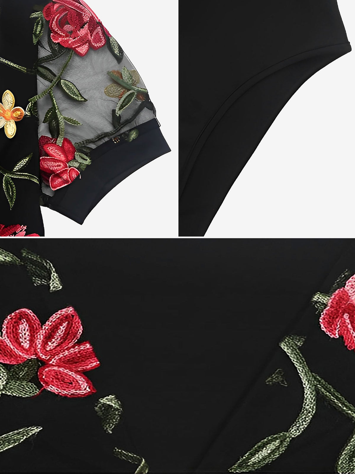 V Neck Embroidered Floral Short Sleeves Bodysuit