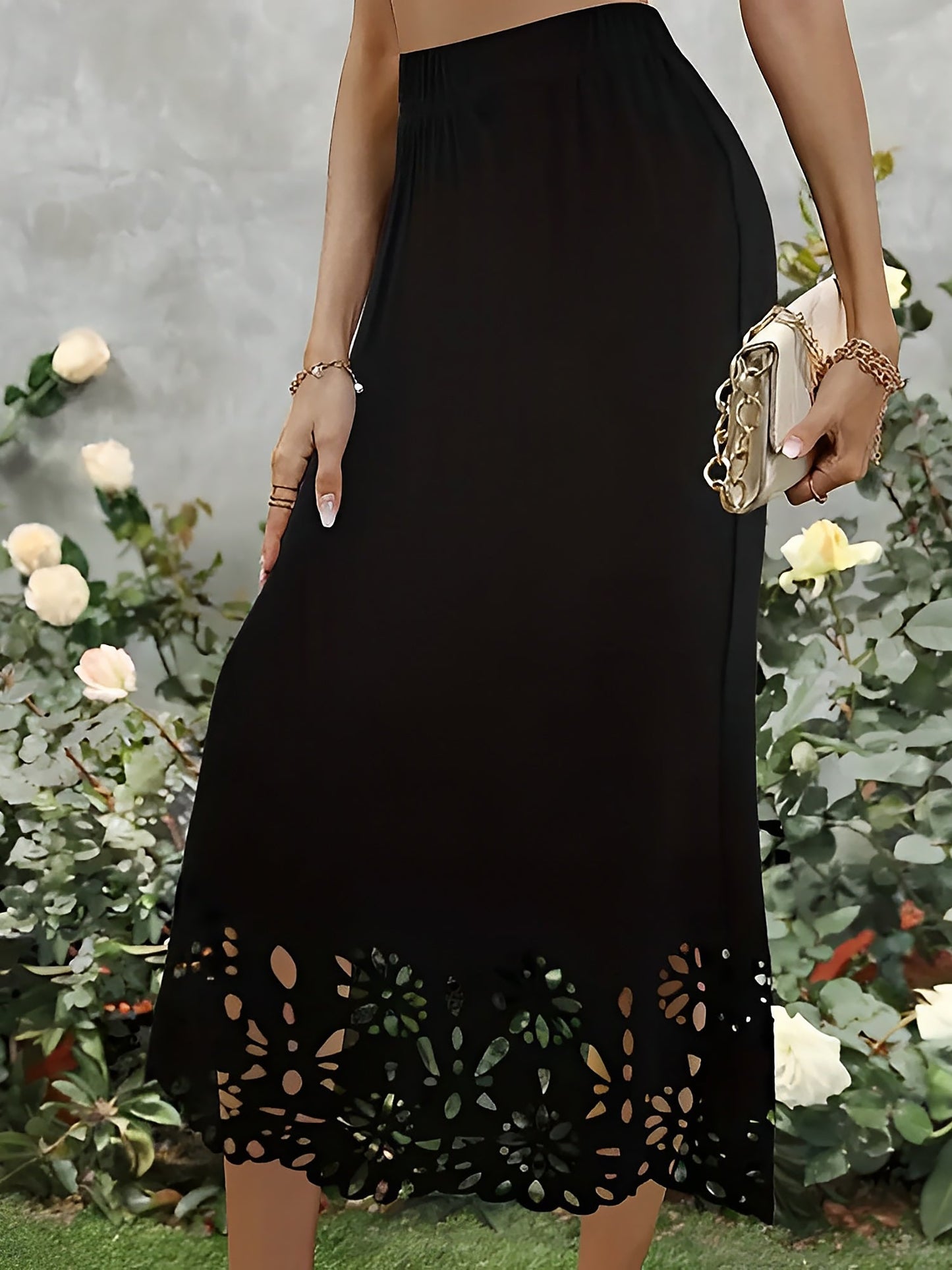 Solid Color Hollowed Out Fishtail Midi Skirt