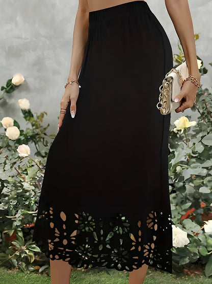 Solid Color Hollowed Out Fishtail Midi Skirt