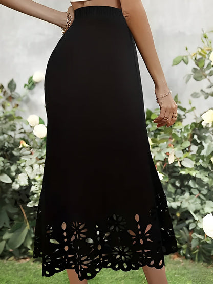 Solid Color Hollowed Out Fishtail Midi Skirt